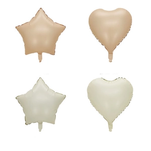 Close-up of heart and star-shaped balloons in sage green and milk tea brown matte finish