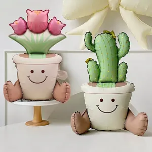 Ballons en aluminium tulipe et cactus avec visages souriants pour décoration de fête