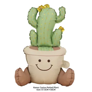 Ballon en aluminium cactus et tulipe avec visage souriant pour décoration de fête
