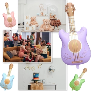 Guitar shaped foil balloons in pastel colors for birthday party and baby shower decoration