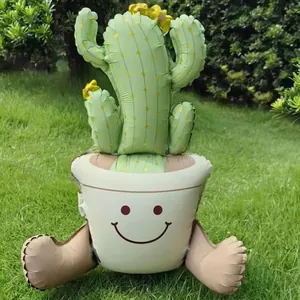 Ballon cactus souriant dans un pot blanc pour décoration de pique-nique et de fête