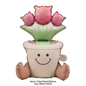 Ballon en aluminium de tulipe en pot pour décoration de fête et pique-nique, 58cm x 55cm