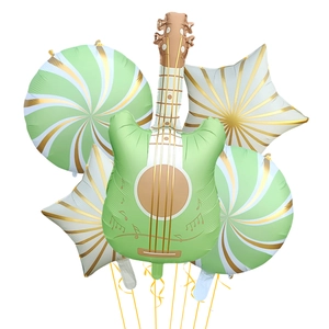 5-piece guitar foil balloon set with mint green and gold stars for music party decor