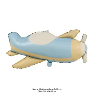 Matte light blue airplane foil balloon for kids birthday party 78cm x 42cm detail