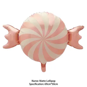 Matte pink and white candy lollipop foil balloon, 69cm by 50cm for birthday parties