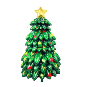 Large 1.3m assembly Christmas tree balloon set with green metallic finish and gold star top