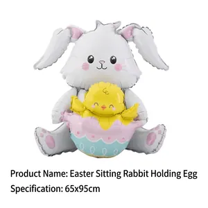 Easter bunny holding chick in egg balloon detail with 65x95cm dimensions text