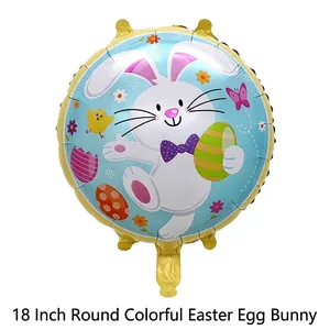 18 inch Easter foil balloon featuring a cartoon bunny holding an egg on a blue background