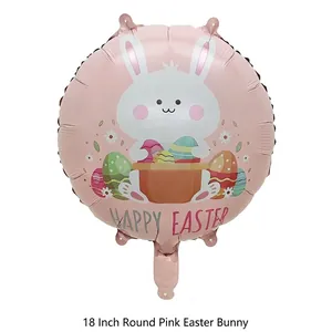 Close-up of 18-inch pink Easter balloon featuring a cute white rabbit and eggs