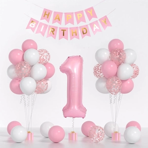 First Birthday Party Decoration With Foil Number One Balloon Happy Birthday Banner And Latex Balloons For Baby Boy Girl Celebration