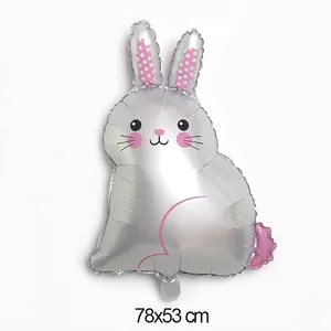 Inflatable bunny Easter egg foil balloon for party decoration in silver and pink 78x53cm