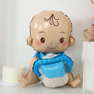Ballon 3D bébé garçon pour anniversaire avec chemise bleue et finition en papier d'alu