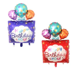 Large Happy Birthday Gift Box Foil Balloons Red Blue Party Decoration Mylar Balloons For Kids Birthday Party Favors