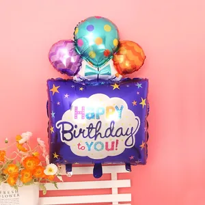 Large birthday gift box aluminum balloon set with Happy Birthday text for party decor