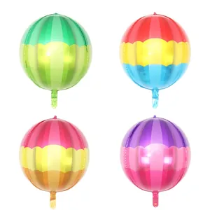 Spherical 4D rainbow striped foil balloons in four color patterns for party decor