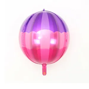 22-inch 4D round aluminum foil balloon with purple and pink rainbow stripes for party decor