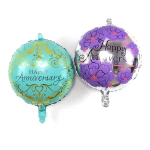Round 18 inch Happy Anniversary foil balloons with floral and scroll patterns