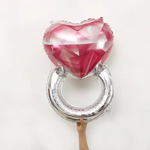 Pink heart diamond ring foil balloon for marriage proposal and Valentine decor
