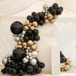 Elegant black gold and silver balloon arch kit for birthday party decorations