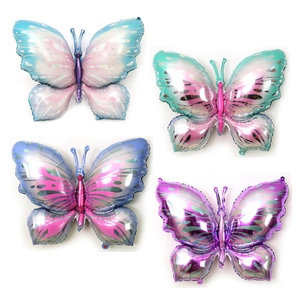 Set of four butterfly aluminum foil balloons in gradient blue, purple and pink shades