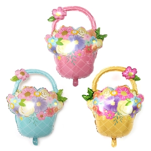 Ballon en Film d'Aluminium Panier de Fleurs Imprimé Floral pour Fête des Mères Anniversaire Célébration Décoration Festive