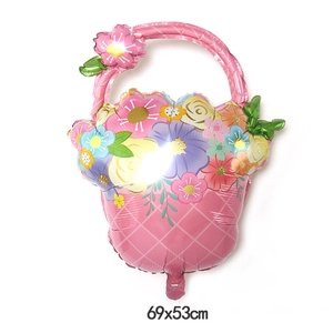 Détails du ballon panier de fleurs rose 69x53cm avec fleurs colorées sur fond blanc