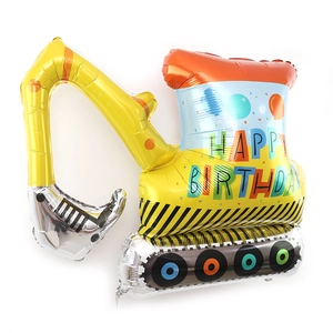 Ballon excavatrice en aluminium jaune avec Happy Birthday pour fête d'enfants