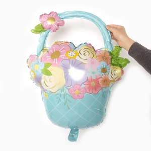 Ballon en aluminium bleu clair en forme de panier de fleurs pour fête de fête des mères