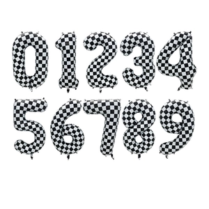 Checkered Pattern Number Balloon Aluminum Foil Large Digital Balloon For Racing Car Theme Birthday Party Decoration