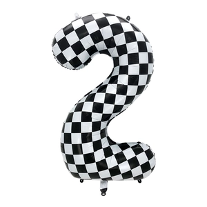 40 inch checkered racing number 2 foil balloon for boys birthday party decoration