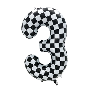40 inch checkered number 3 racing theme foil balloon for boy's birthday party decoration