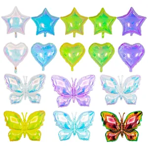 Holographic Laser Butterfly Heart Star Aluminum Foil Balloon Iridescent Transparent Party Birthday Wedding Decoration