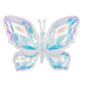 Iridescent laser butterfly balloon with rainbow gradient effect for weddings and parties