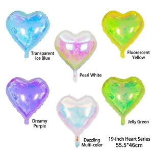 Set of 19 inch iridescent laser heart balloons in six vibrant colors for wedding party decor