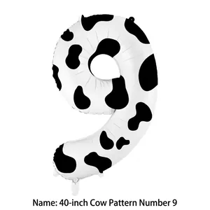 Large 40 inch cow print number 9 foil balloon for kids birthday party decoration