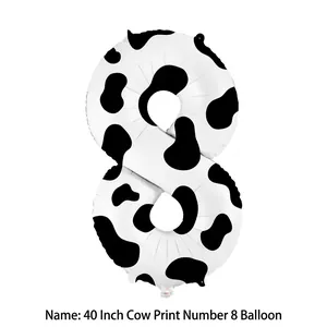 40-inch cow print number 8 balloon made of aluminum foil for birthday party decoration