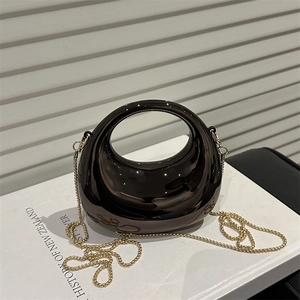 Mini Sac Bandoulière Métal Miroir pour Femme Poignée Ajourée Sac Demi-lune Sac à Chaîne Mode Pochette de Soirée