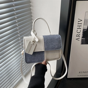 Women Contrast Color Patchwork Crossbody Bag Fashion PU Leather Small Square Handbag Stylish Daily Stitching Shoulder Purse
