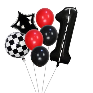 Set palloncino numero 1 tema corse con motivo stradale e bandiera a scacchi per compleanno