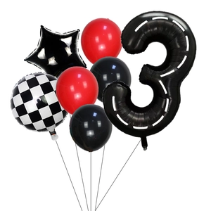 Set palloncino numero 3 tema corse con motivo a scacchi per decorazione compleanno