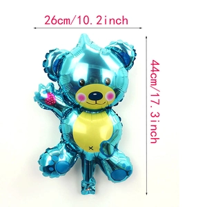 Mini sky blue cartoon bear foil balloon dimensions showing height 44cm and width 26cm
