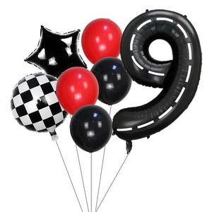 Set palloncini numero 9 tema corsa con bandiere a scacchi e palloncini in lattice party
