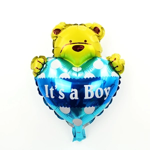 Mini bear foil balloon with blue heart 'It's a Boy' print for baby shower decor