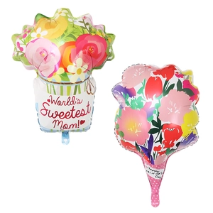 Muttertag Folienballon World's Sweetest Mom Happy Mother's Day Vase Blumenstrauß Form Blumiger Ballon Party Deko