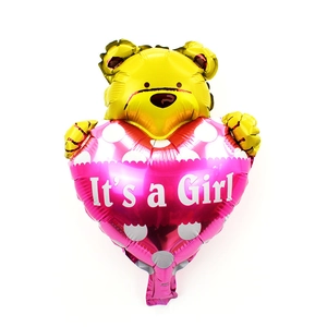 Mini Teddy Bear foil balloon with pink heart and It's a Girl text for baby shower decor
