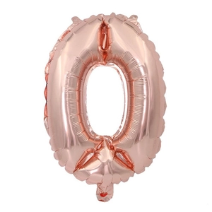 Rose gold 32-inch number 0 foil balloon with metallic finish for birthday party decor