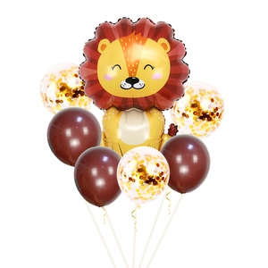 Cartoon Löwe Folienballon Set mit braunen Latexballons und Goldkonfetti für Partys
