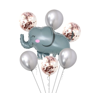 Elefant Folienballon Set mit silbernen und roségoldenen Konfetti-Latexballons für Partys