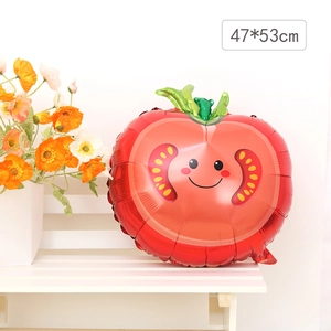Ballon tomate dessin animé 47x53cm avec visage souriant pour fête d'enfants