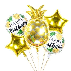 5-piece tropical pineapple fruit balloon set with gold stars for birthday party decor